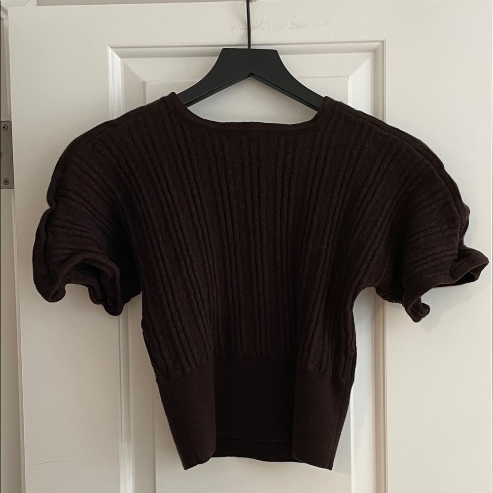 Club Monaco Chocolate Ribbed Short Sleeve Top